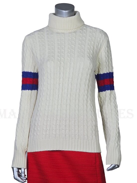 GUCCI SWEATER IVORY WOOL CASHMERE CABLE KNIT TURTLENECK sz M MEDIUM - Picture 8 of 16